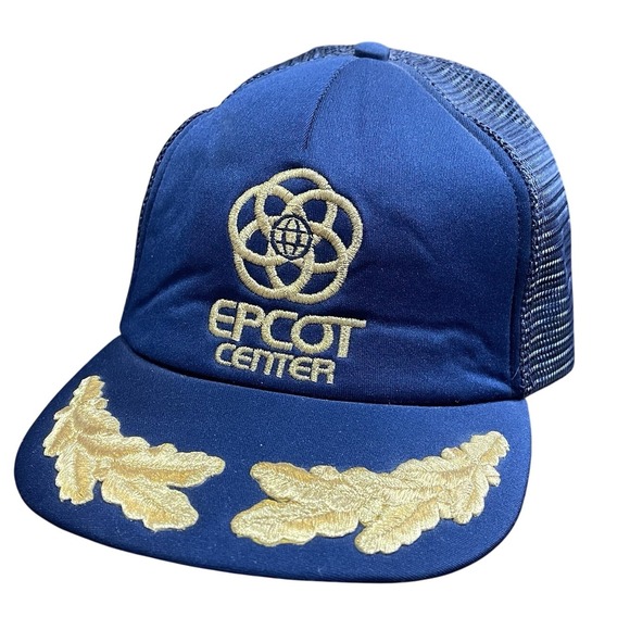 Vintage Epcot Center Blue Gold Embroidered Mesh Snapback Trucker Cap Hat NEW - Picture 1 of 7